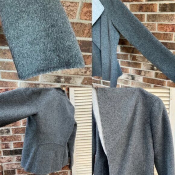 Talbots * Boiled Wool Blazer Jacket Open Front Light / Dark Gray EUC - Picture 14 of 15